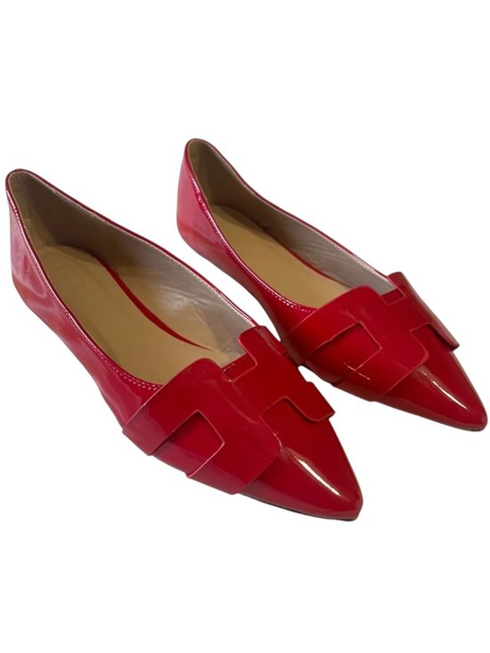 Wild Diva Shoes - Wild Diva Women's Geometric Design Slip-On Patent PU Pointed Toe Ballet Flats